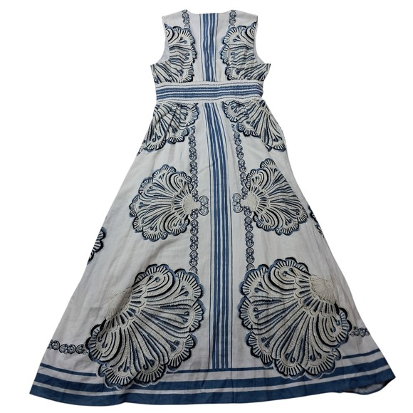 Christian Lacroix Dress Women's Small White Blue Maxi Pockets Linen Vacation - Picture 2 of 12